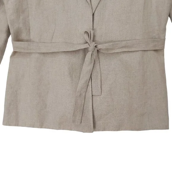 Amanda Smith Blazer Womens 8 Tan Pure Linen Belted Lined Single Button Casual - Picture 6 of 12